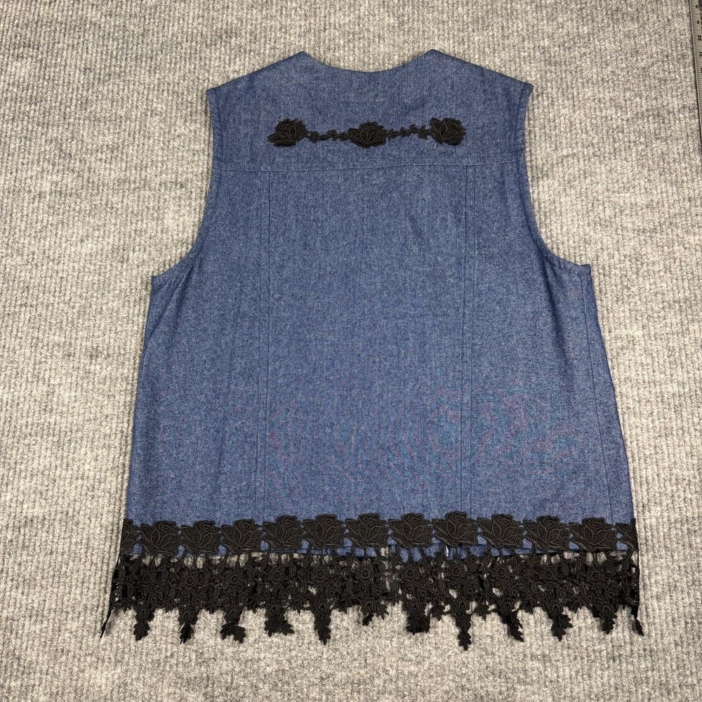Vtg Handmade Vest Womens L /XL Denim Lace Statement Faux Buttons Western Goth - Picture 3 of 11
